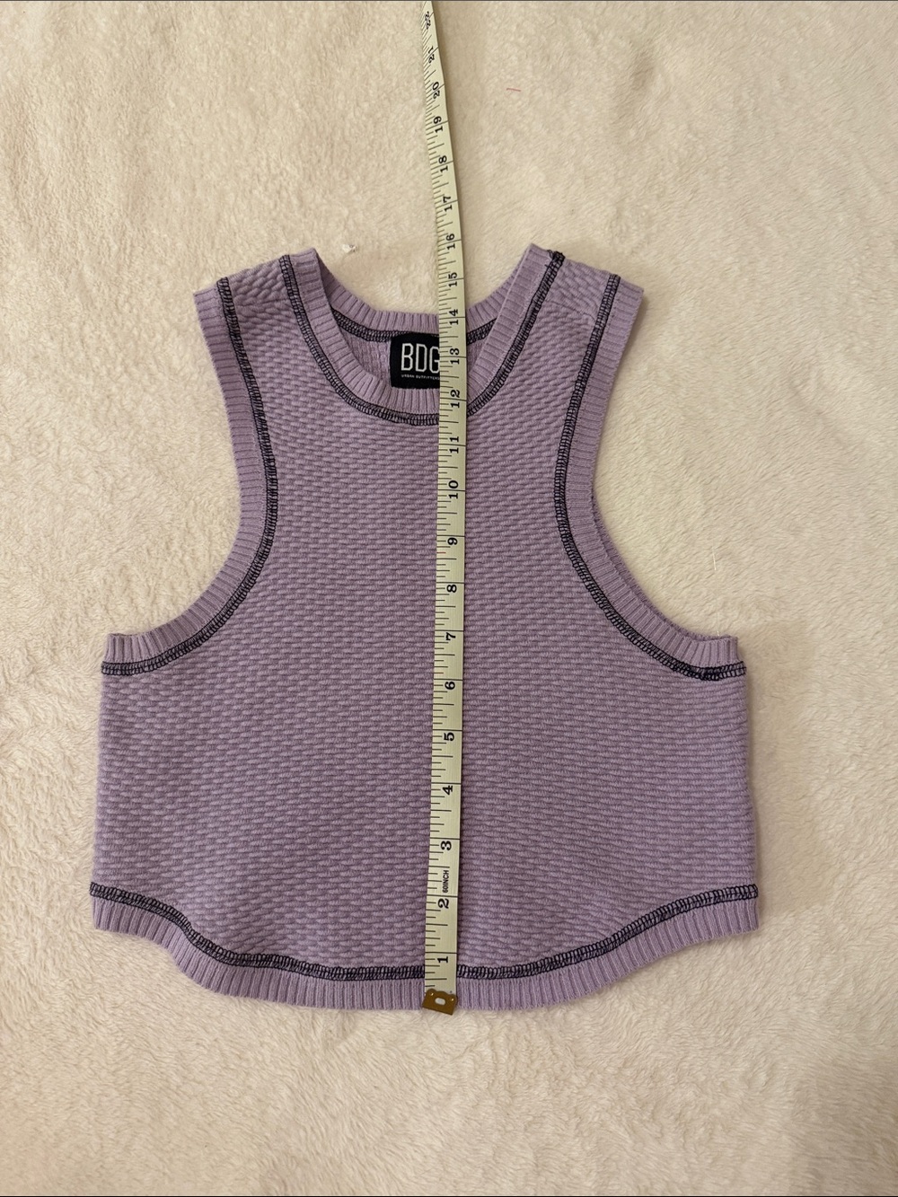 BDG Lavender Textured Cropped Tank with Contrast Stitching - Picture 3 of 6